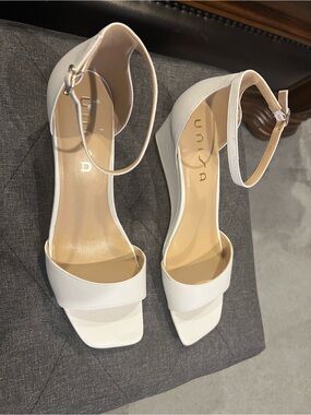 Unisa White Open-Toe Ankle-Strap Block Heel Sandals